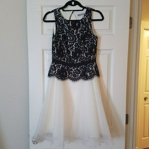 Eliza J Sleeveless Black & White Lace A-Line Dress